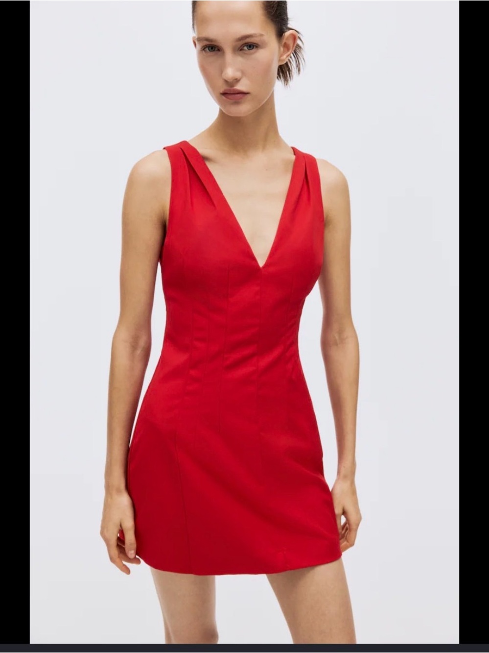 H&M Red V-Neck Sleeveless Mini Dress